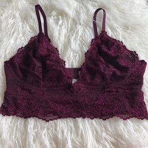 Burgundy lace bralette with back detail and clasp